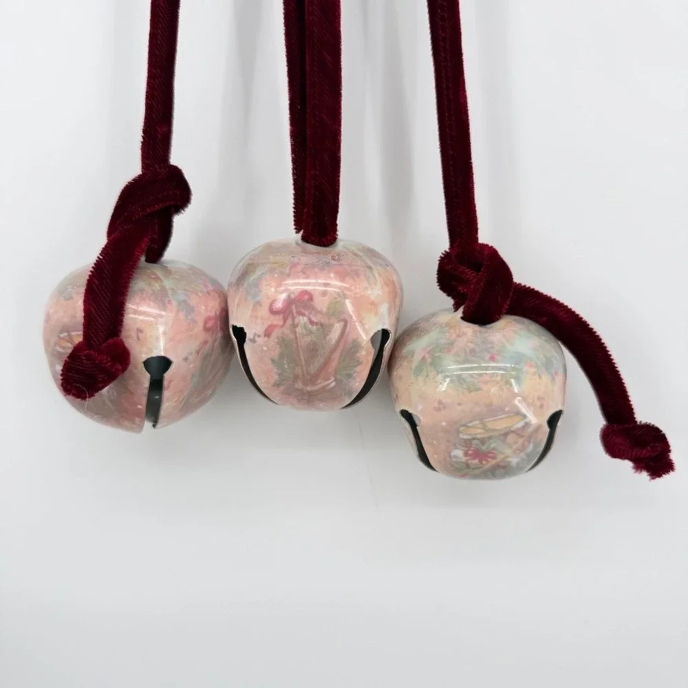 Jingle Bell Door Hanger Velvet Ribbon Christmas Holiday Decor Trio of Bells 19